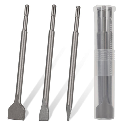 SDS-Plus Chisel Set for Rotary Hammer Drills, 3PC Masonry Concrete Drill Bit Set with Storage Case for Tile Removal