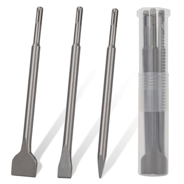 SDS-Plus Chisel Set for Rotary Hammer Drills, 3PC Masonry Concrete Drill Bit Set with Storage Case for Tile Removal