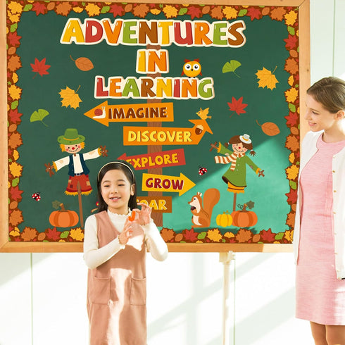 Fall Thanksgiving Bulletin Board Classroom Decorations, Adventures in Reading Pumpkin Autumn Leaves Cutout Supplies