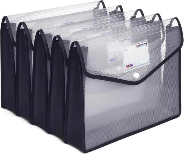 Plastic File Folders, Waterproof Transparent Expandable File Organizer, Large Capacity A4B4 Wallet, 5 Pack