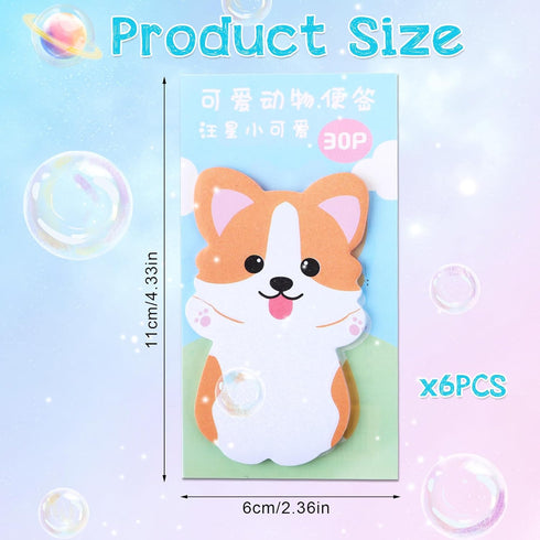 Cute Self Stick Notes, 6 Pack Cartoon Animal Sticky Note, Kawaii Markers Flags, Memo Pads, 180 Sheets