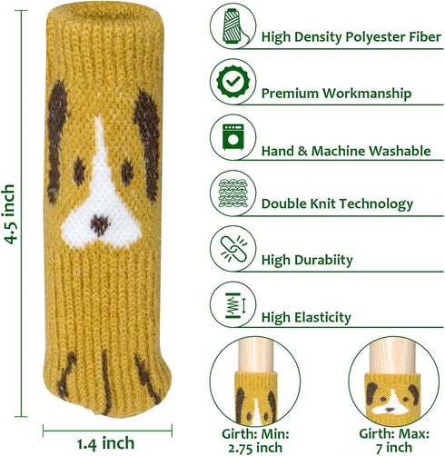 16PCS Cute Dog Chair Leg Socks - Double Layer Knitted Furniture Booties - Non-Slip High Elastic Floor Protectors