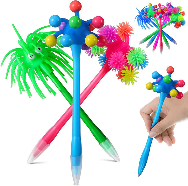 Toyvian 9 Pcs Stress Ball Ballpoint Pens, Fun Sea Urchin Shaped Pens, Cute Cartoon Ink Gel Pens for Christmas Gifts