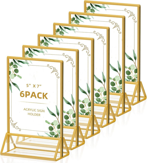 foltsyga 5x7 Gold Picture Frame Double -Sided Acrylic Sign Holder,Wedding Signs Table Numbers