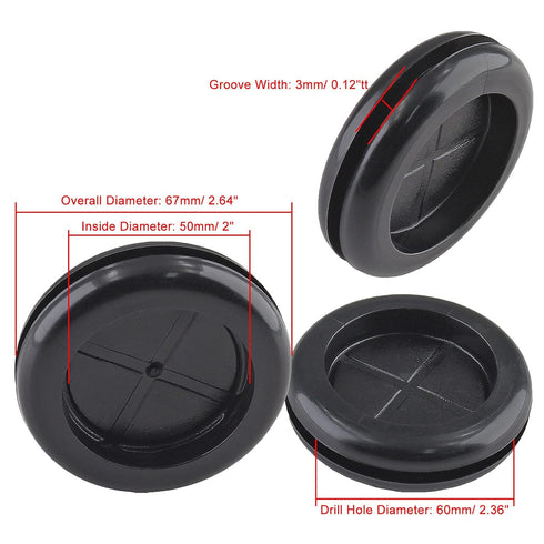 6 Pack Rubber Grommet, 2" Inside Diameter, 2-3/8" Drill Hole Firewall Plug for Wire Protection, Double Sided Round