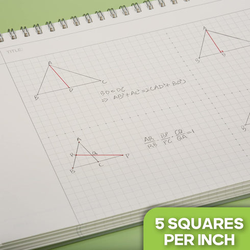 TWONE Spiral Graph Paper Notebook with Transparent Plastic Cover, 60 Sheets, 7" x 10" for Home, School, Math,Cornell Notes, College Students
