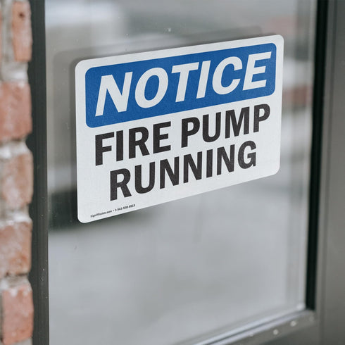 (2 Pack) Fire Pump Running OSHA Notice Sign, 7 Inch X 5 Inch Vinyl Label Decal Sticker for Workplace and Construction