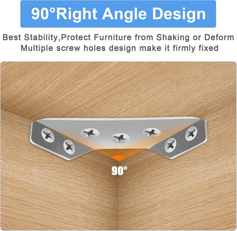 Sissinda 50Pcs (50 Universal Stainless Steel Furniture Corner Connector, Angle Corner Bracket with Screws, Corner