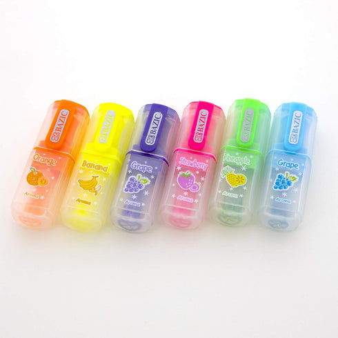 BAZIC Fruit Scented Highlighters, Mini Highlighters, Assorted Color, Chisel Broad Line Fine Point, 6/Pack
