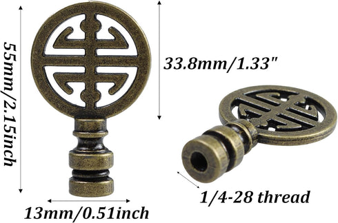 Runseaway 2PCS Oriental Lamp Finial, Antique Brass Happiness Symbol Decorative Cap Knob for Asian Lamp Shades, Solid