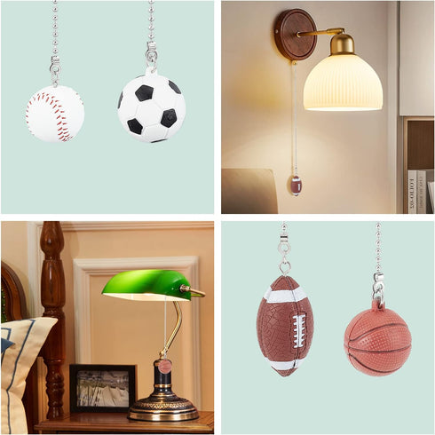 4 Pack 14inch Set BENECREAT Sports Ceiling Fan Pull Chain Basketball Soccer Baseball Rugby Ornaments Pendant Light Pull