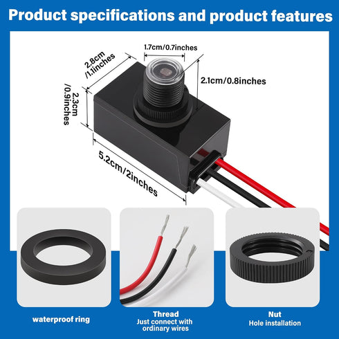 3 Pack 120-277V Dusk to Dawn Sensor for Outdoor Lighting Photoelectric Switch Photocell Light Sensor Hardwired Post Eye