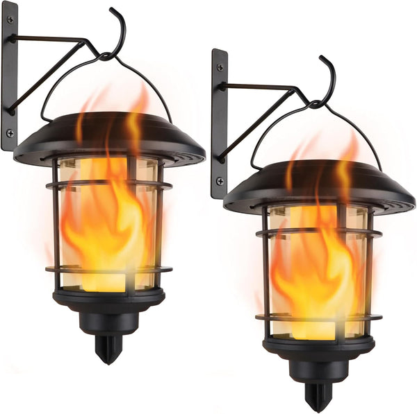 Dynaming Solar Flame Wall Lanterns, Outdoor Solar Wall Hanging Lights, Flickering Flame