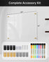 Clear Acrylic Dry-Erase Board 24x16", Wall-Mount Writing Panel, Includes 8 Markers, Eraser, Install Kit for Home &