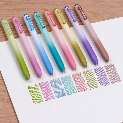 WRITECH Gel Pens Fine Point: 0.5mm Retractable Multicolor Ink No Smear Gradient Color Aesthetic Pen Barrel 8ct for Journaling Notetaking Silent Click Colored Pen Set