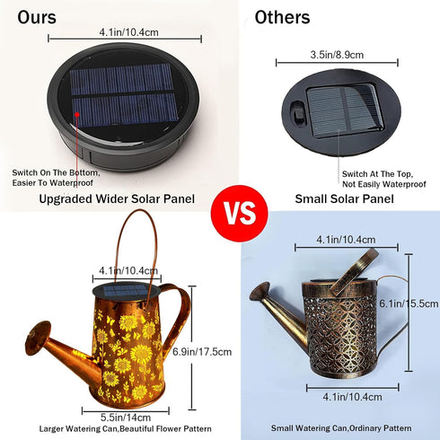 VOOKRY Solar Lights Outdoor Decoration, Large Retro Hanging Metal Solar Watering Can Lights Waterproof Sunflower Garden