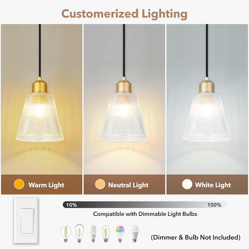 Mildear 5.8mm 1 Pack Pendant Light Kitchen Island, Modern Pendant Light Fixture with Thick Glass Shade, Adjustable Gold