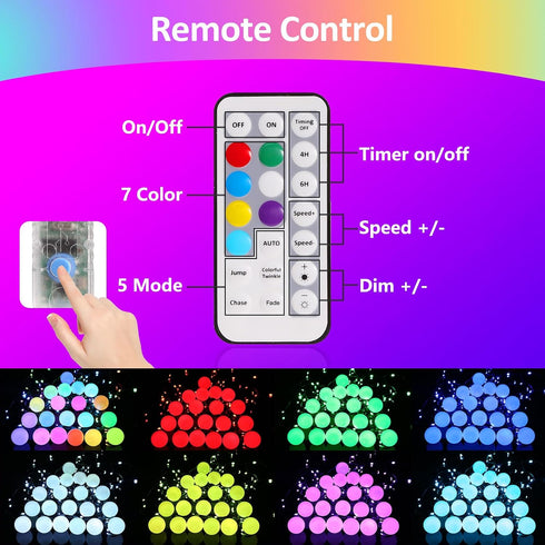 41ft 20 Dimmable Bulbs+80 Remote,IP65 Outdoor String Lights LED Beads,RGB Patio Lights with Waterproof Shatterproof