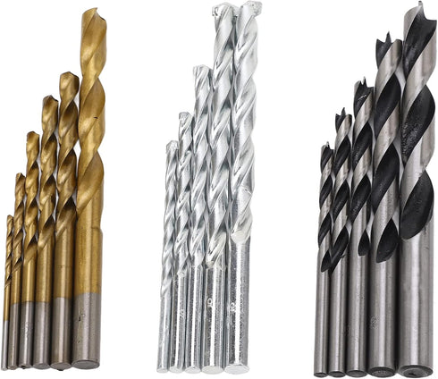 Set, Box,16 Titanium and Nickel Plated Twist Drill Bit Fast Cutting, Versatile,Durable, for Metal, Masonry