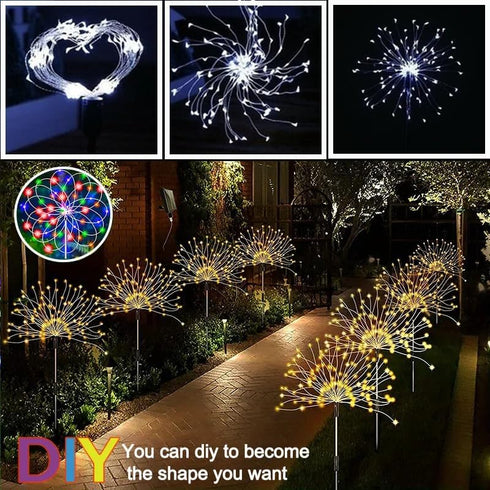 XIHAMA Solar Garden Lights 2 Pack, 150 LED Fireworks Garden Lights with 8 Lighting Modes, Waterproof Outdoor Lamp