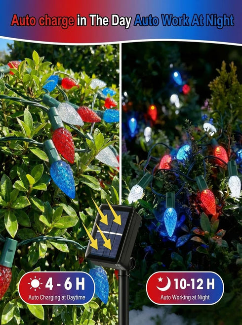 C6 23FT 50LED 4th 8 ITICdecor Solar String Lights Outdoor Waterproof, Solar Strawberry Lights Decoration for of July