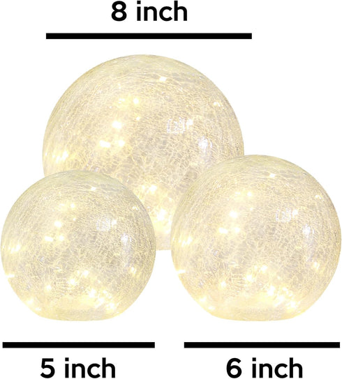 Crackle Globe LED Lamp, Battery Operated Lighted Glass Orb for Christmas Decoration, Gold Mercury Glass Ball Light for