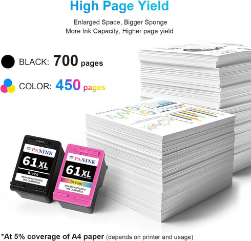 Remanufactured Ink Cartridges Replacement for HP Printer Ink 61 XL Combo Pack for 4500 5530 4502 Printer