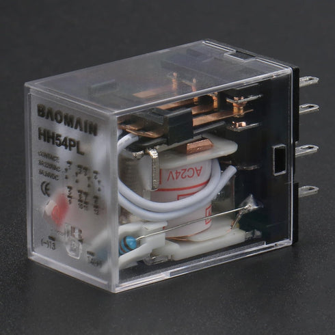 Baomain General Purpose Power Relay HH54PL AC 24V Coil with LED Indicator, Pack of 2