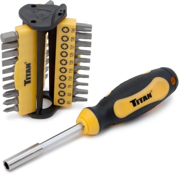 Titan 16068 31-Piece Multi-Bit Screwdriver Set, Slotted, Hex, Phillips, Pozi, Square, Star Bits