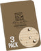 Rite in the Rain Weatherproof Mini-Stapled Notebook - 3 1/4" x 4 5/8", Tan Cover, Universal Pattern, 3 Pack (No.