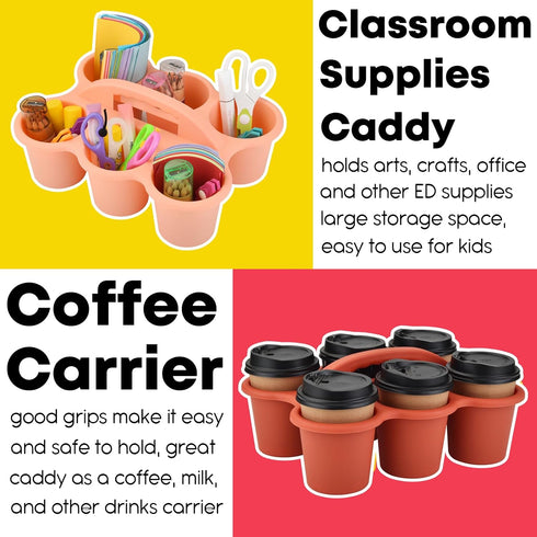 6 Pack 6 ALINK Classroom Caddy Storage Basket Organizer with Handle, Plastic Drink Cup Caddy Holder, Compartments