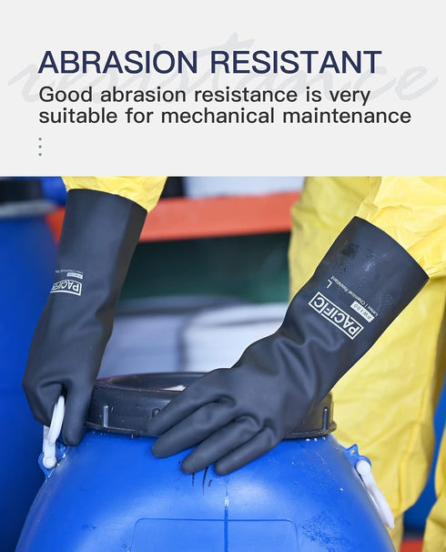 PACIFIC PPE Heavy Duty Chemical Resistant Gloves, Industrial Rubber Gloves, Large, 12.6", Resist Acid, Alkali, and Oil