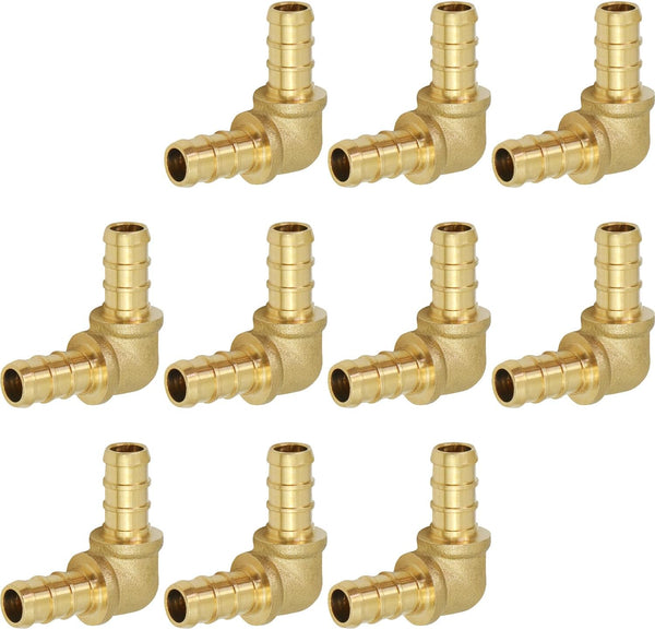 Supply Giant QYMO0038-10 PEX 90 Degree Elbow Barb Pipe Fitting, 3/8 Inch, Brass