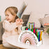 Back to School Rainbow Pencil Pen Holder, Boho White Pink Wooden Organizer for Makeup Brushes, Crayon, Office Supplies