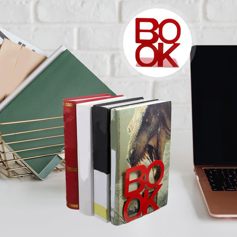 HEMOTON Metal Bookends Pair Crimson Book Organizer Stands Sturdy Metal Book Holders for Desk Reading and Notebook