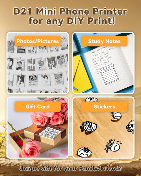 NDYIN 3 Sticker Printer, PrintPods Mini Printer, Bluetooth Portable Sticker Maker with Rolls Paper, Print Pod Inkless