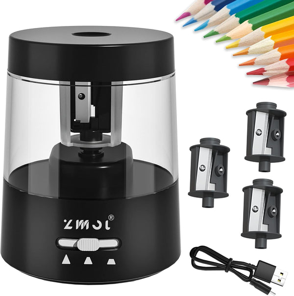 ZMOL Electric Pencil Sharpener for Colored Pencils, Auto Stop, Plug in for 6-8mm No.2/Office/Home, Black