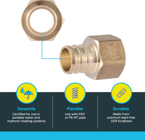 SharkBite Brass Plumbing Fitting, 3/4 x 1/2 Inch FNPT Crimp Connector for PEX Pipe, PE-RT, UC092LFA