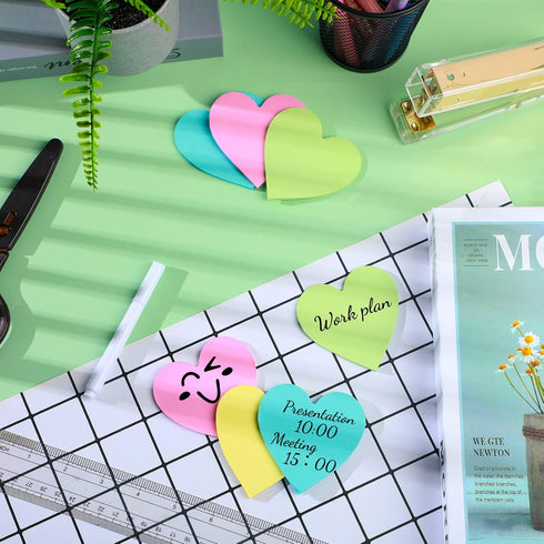 Marspark 9 Pack Heart Shaped Sticky Notes, 3 x 3 Inches Colorful Memo for Home Office School Supplies