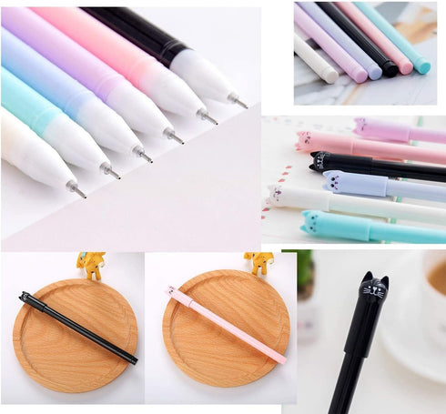Yansanido Fluent Writing Pen, 24 Pcs 0.5 mm Black Ink Cat Shape Rolling Ball Cute Gel Ink Pen for School Supplies