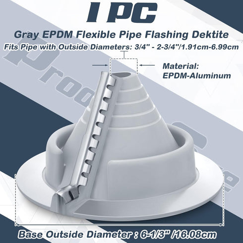 1 Pack Flexible Roofing Pipe Flashing Boot, Round Base EPDM Roof Vent Boot for OD Pipe Size 3/4" - 2-3/4"