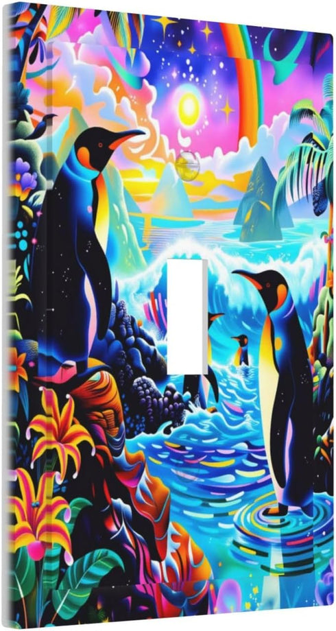 HTSAHKV 3 5 Inch Fantasy Penguin Wall Plate Light Switch Cover Single Gang Outlet Faceplate Print Plate Cover X