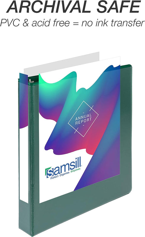 Samsill Durable 1 Inch Binder, Made in the USA, D Ring Binder, Customizable Clear View Cover, Green, 4 Pack, Holds 225
