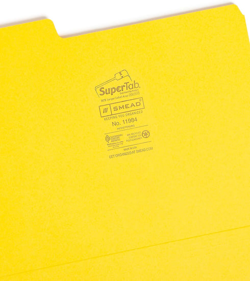 Smead SuperTab File Folder, Letter Size, Yellow, 100 per Box, 1/3-Cut Tab