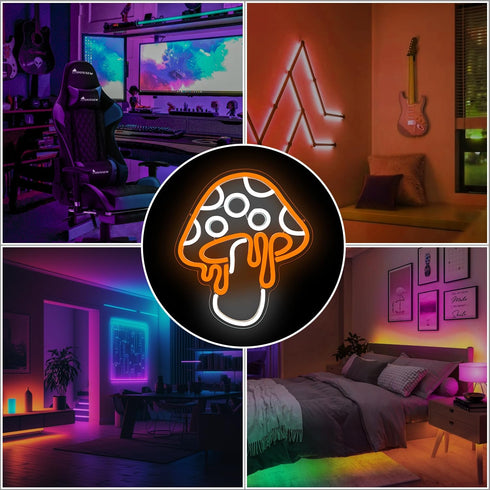Dimmable 3d Mushroom Neon Sign Led Cute Night Light Wall Art Mushroom Neon Signs For Game Room Bedroom Decor Holiday