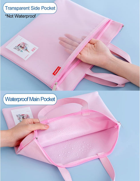 pendancy Large Double Pocket Waterproof File Bag with Handle - 11x13.7 in, A4 Size Foldable Document Storage for Puzzle