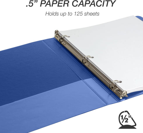 Samsill 0.5 Inch Durable D Ring Binder, Customizable Clear View Binder, Made in The USA, Blue, 4 Pack, Holds 125 Pages