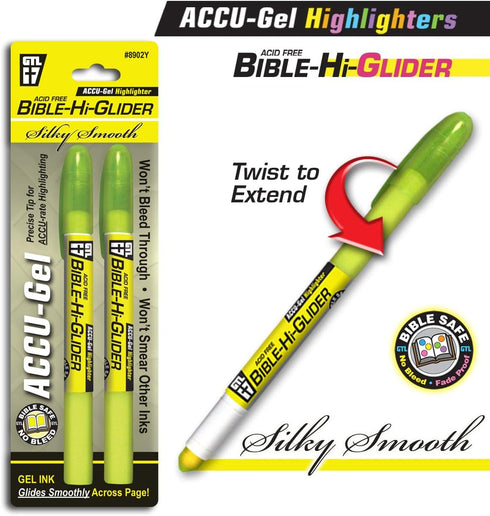 G.T. Luscombe Accu-Gel Bible Highlighter, No Bleed Solid Gel, Long Lasting, Bright Translucent Color, Yellow