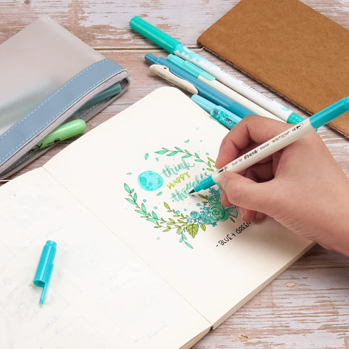 WRITECH Journaling Kit, 9 Count Gel Ink Pens, Retractable Highlighters, Dual Tip Brush Pens, Pen Bag