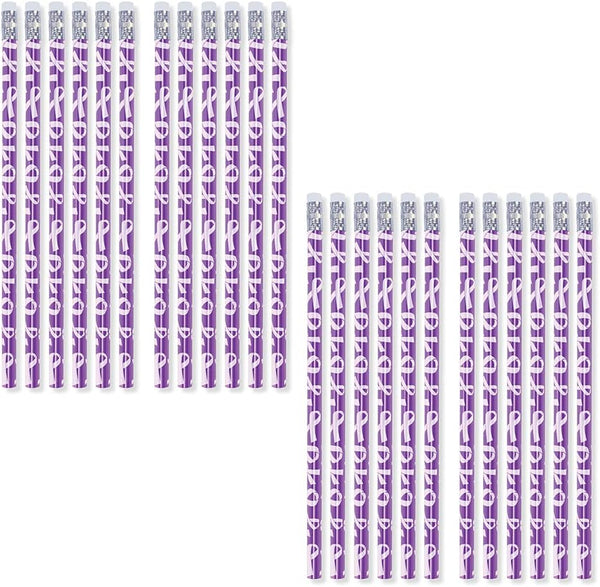 Awareness Ribbon Pencil Set - 24 Pencils Made in USA (Purple)
